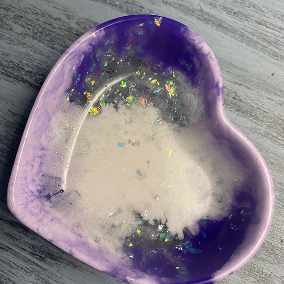 Purple and White Heart Tray - Iridescent Rainbow Handmade Jewelry Dish - Picture 8 of 11